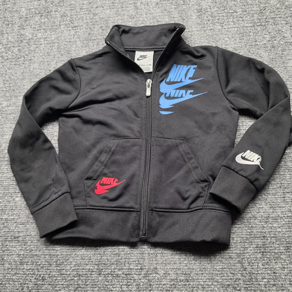 Nike Track Jacket‎ 2T Black Toddler Full Zip Multi Logo Sweatshirt Windbreaker